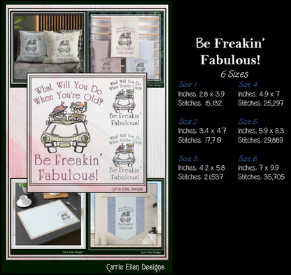 Freakin' Fabulous Machine Embroidery Design | Funny Senior Ladies Embroidery Pattern | Sassy Friendship Stitch File, 6 Sizes (4174)