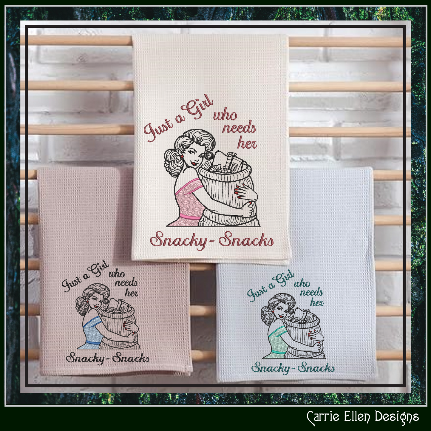 Just a Girl Who Needs Her Snacky Snacks Machine Embroidery Design | Funny Food Lover Embroidery Pattern | Snack Lover Stitch File, 6 Sizes (4175)
