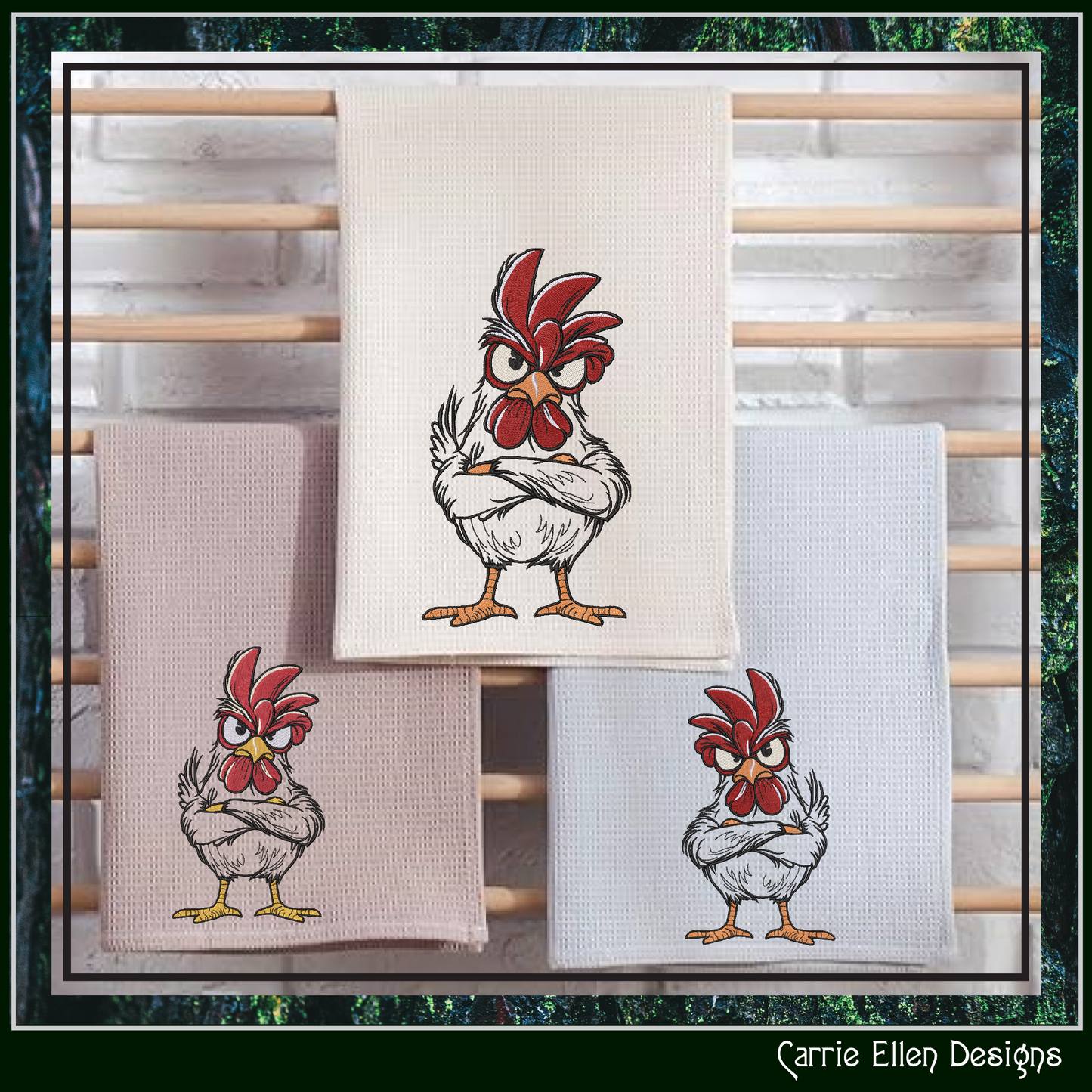 Angry Rooster Machine Embroidery Design | Farmhouse Rooster Stitch File | Country Farm Decor Design, 6 Sizes, (4176)