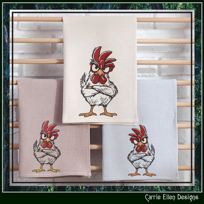 Angry Rooster Machine Embroidery Design | Farmhouse Rooster Stitch File | Country Farm Decor Design, 6 Sizes, (4176)