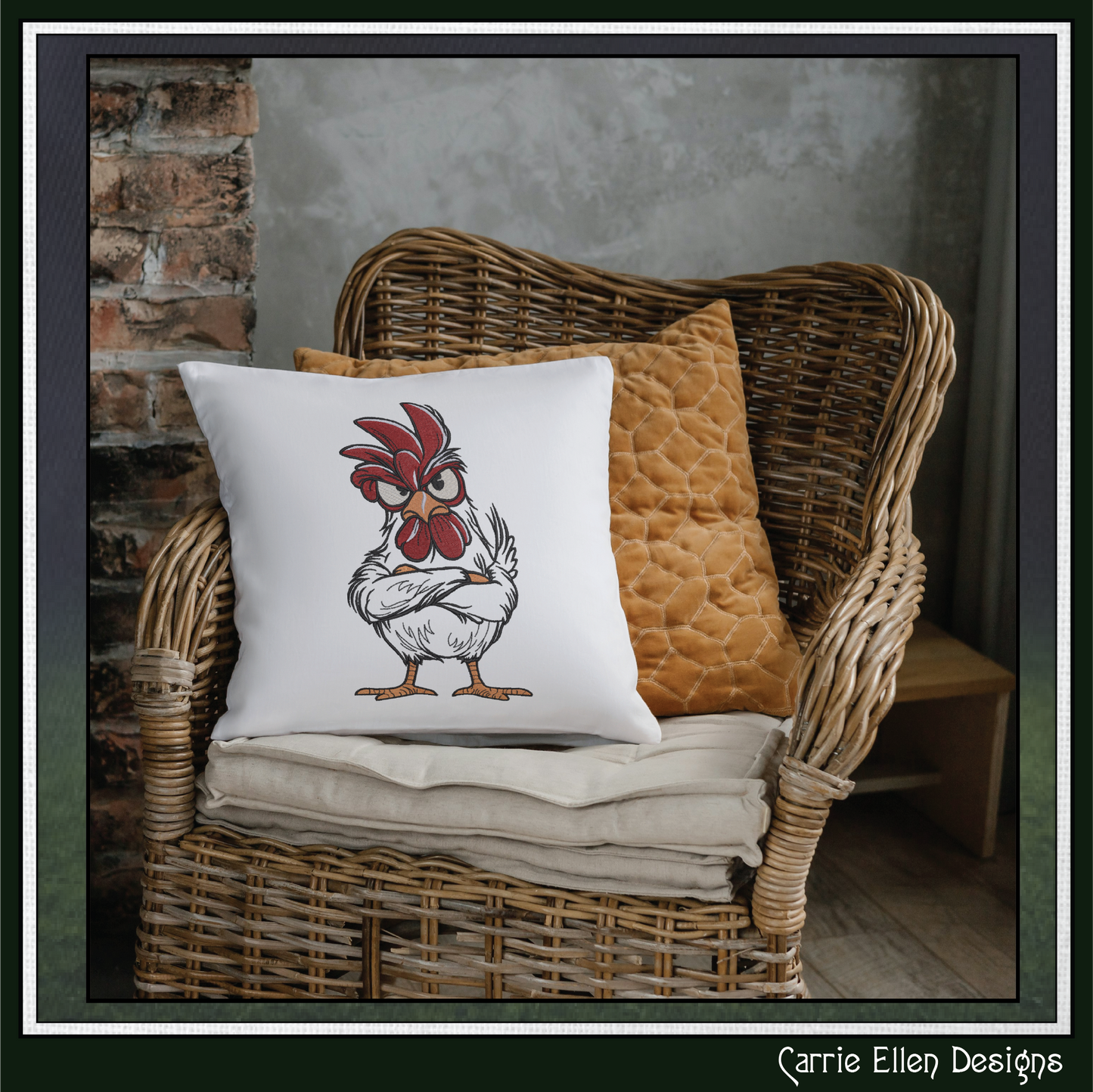 Angry Rooster Machine Embroidery Design | Farmhouse Rooster Stitch File | Country Farm Decor Design, 6 Sizes, (4176)
