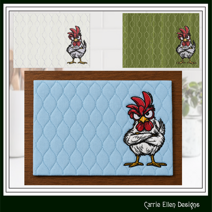 Angry Rooster ITH Mug Rug Machine Embroidery Design | Farmhouse In The Hoop Embroidery Project (4177)