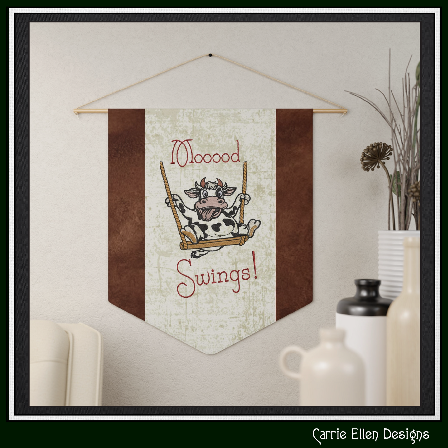 Mood Swings Cow Machine Embroidery Design | Funny Cow on Swing Embroidery Pattern | Farm Animal Humor, 6 Sizes (4181)