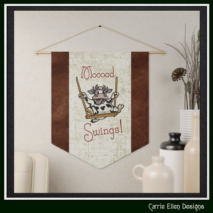 Mood Swings Cow Machine Embroidery Design | Funny Cow on Swing Embroidery Pattern | Farm Animal Humor, 6 Sizes (4181)