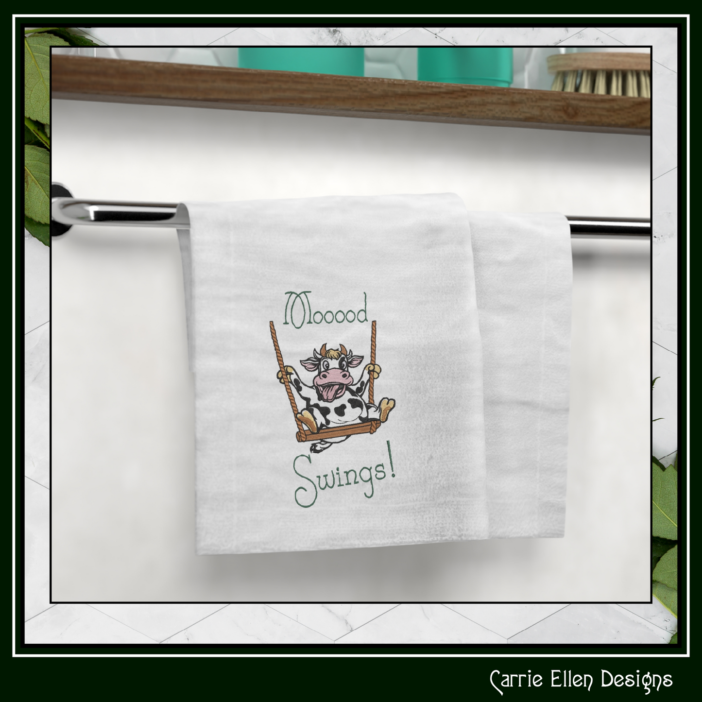 Mood Swings Cow Machine Embroidery Design | Funny Cow on Swing Embroidery Pattern | Farm Animal Humor, 6 Sizes (4181)