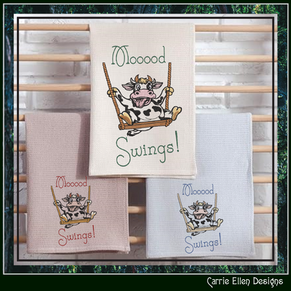 Mood Swings Cow Machine Embroidery Design | Funny Cow on Swing Embroidery Pattern | Farm Animal Humor, 6 Sizes (4181)