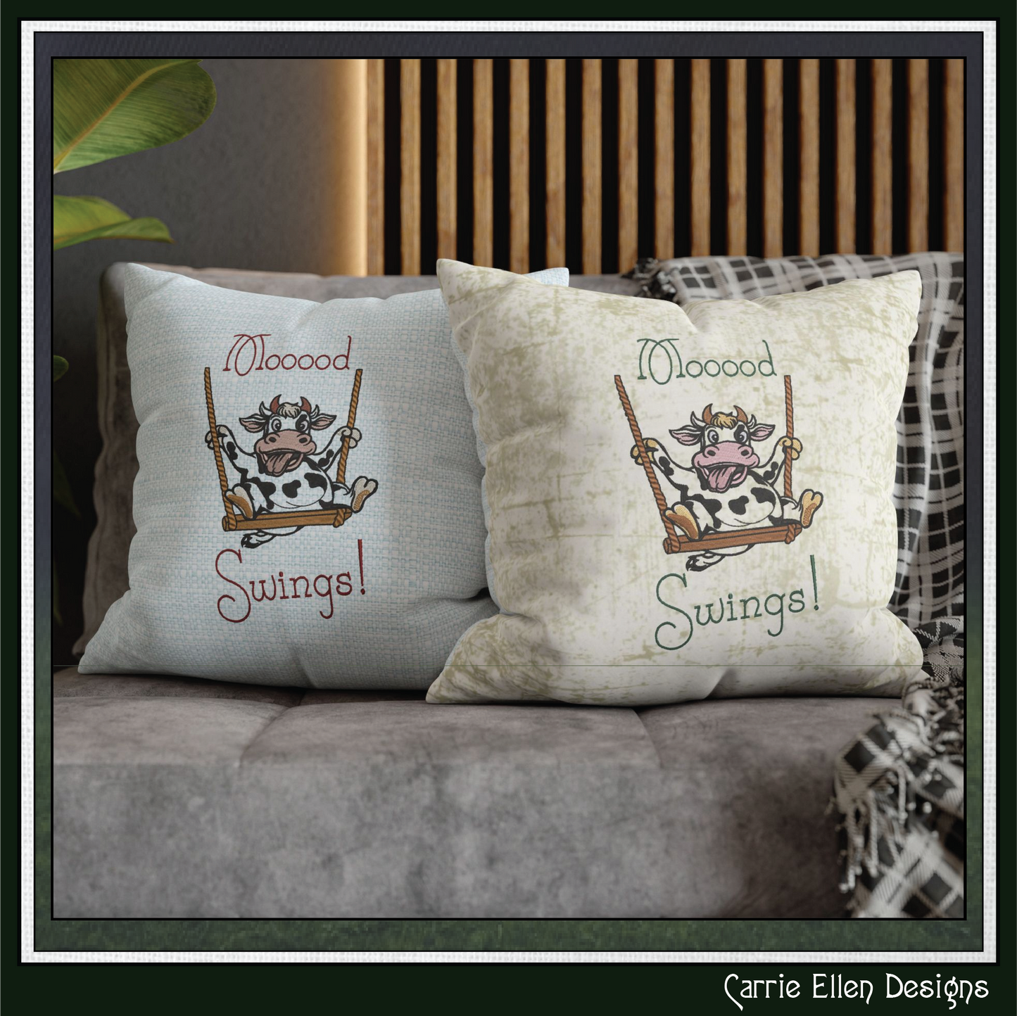 Mood Swings Cow Machine Embroidery Design | Funny Cow on Swing Embroidery Pattern | Farm Animal Humor, 6 Sizes (4181)
