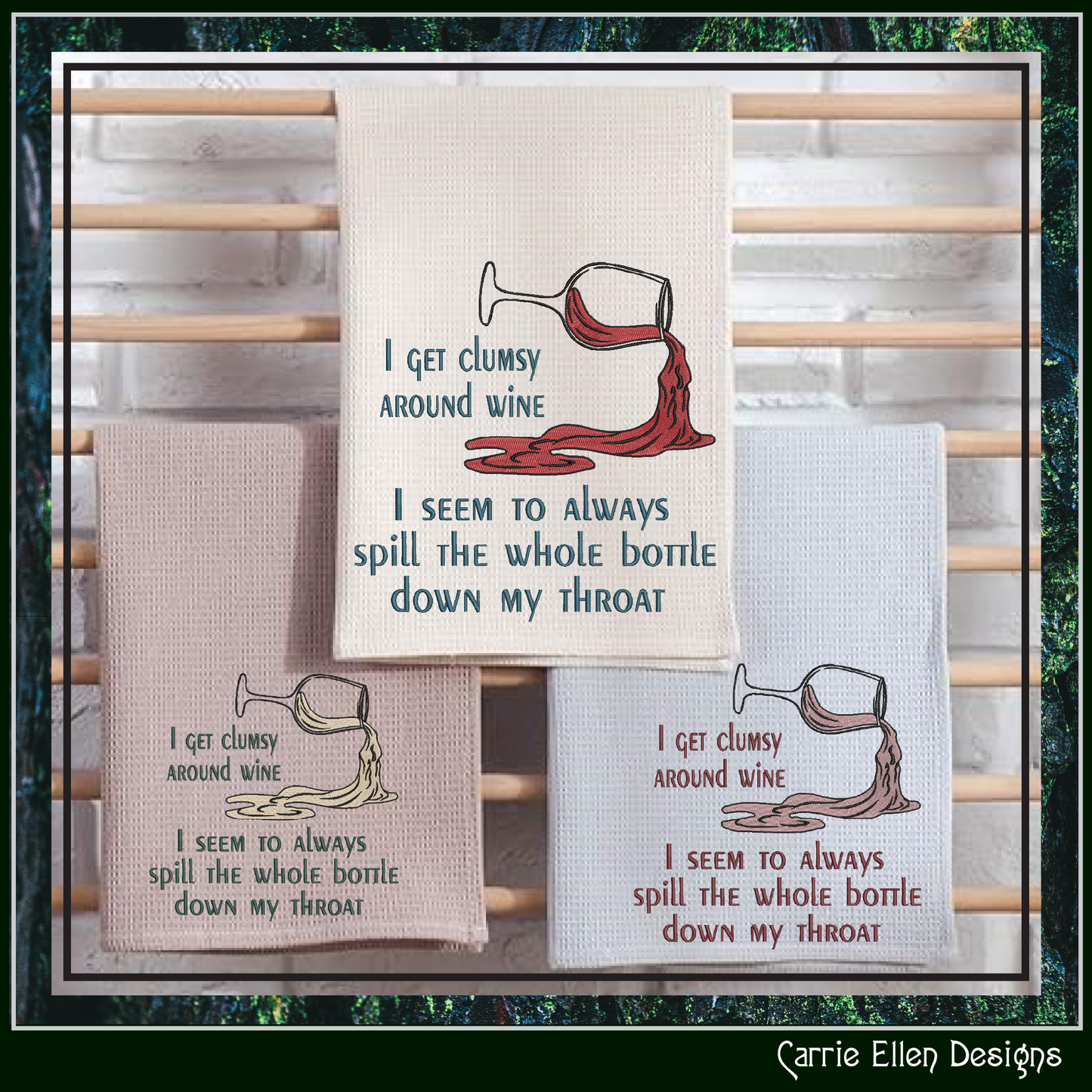 I Get Clumsy Around Wine Machine Embroidery Design | Adult Humor Wine Lover Stitch Pattern, 6 Sizes (4182)