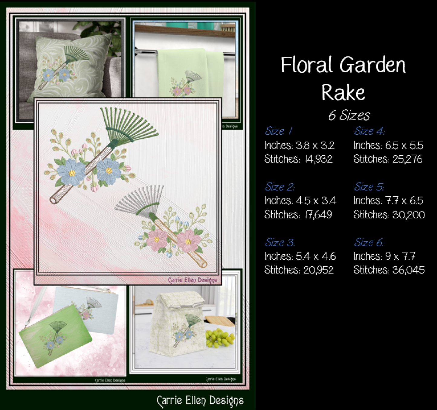 Floral Garden Tools Bundle Machine Embroidery Designs | Garden Lover Stitch Files | Gardening Collection, 8 Designs, 6 Sizes, (4193)