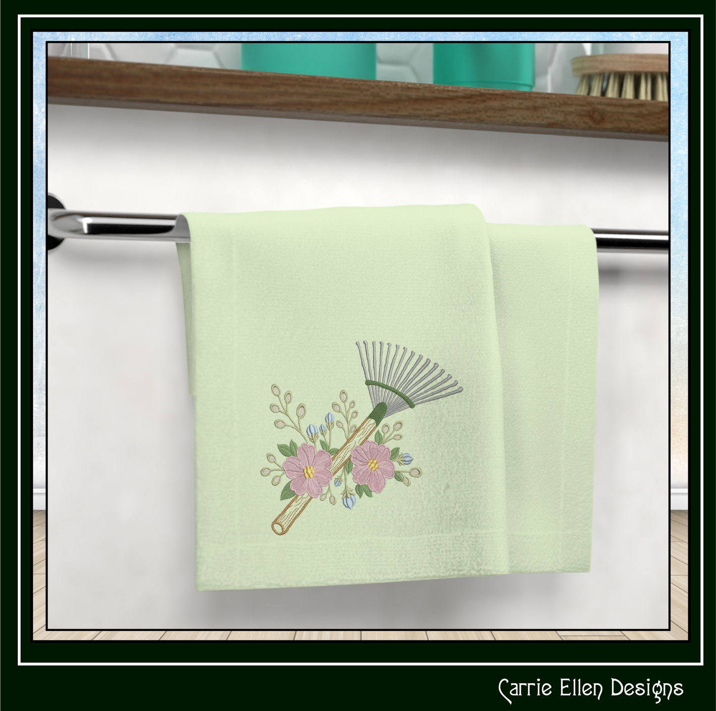 Floral Garden Rake Machine Embroidery Design | Botanical Leaf Rake Stitch File, 6 Sizes, (4185)