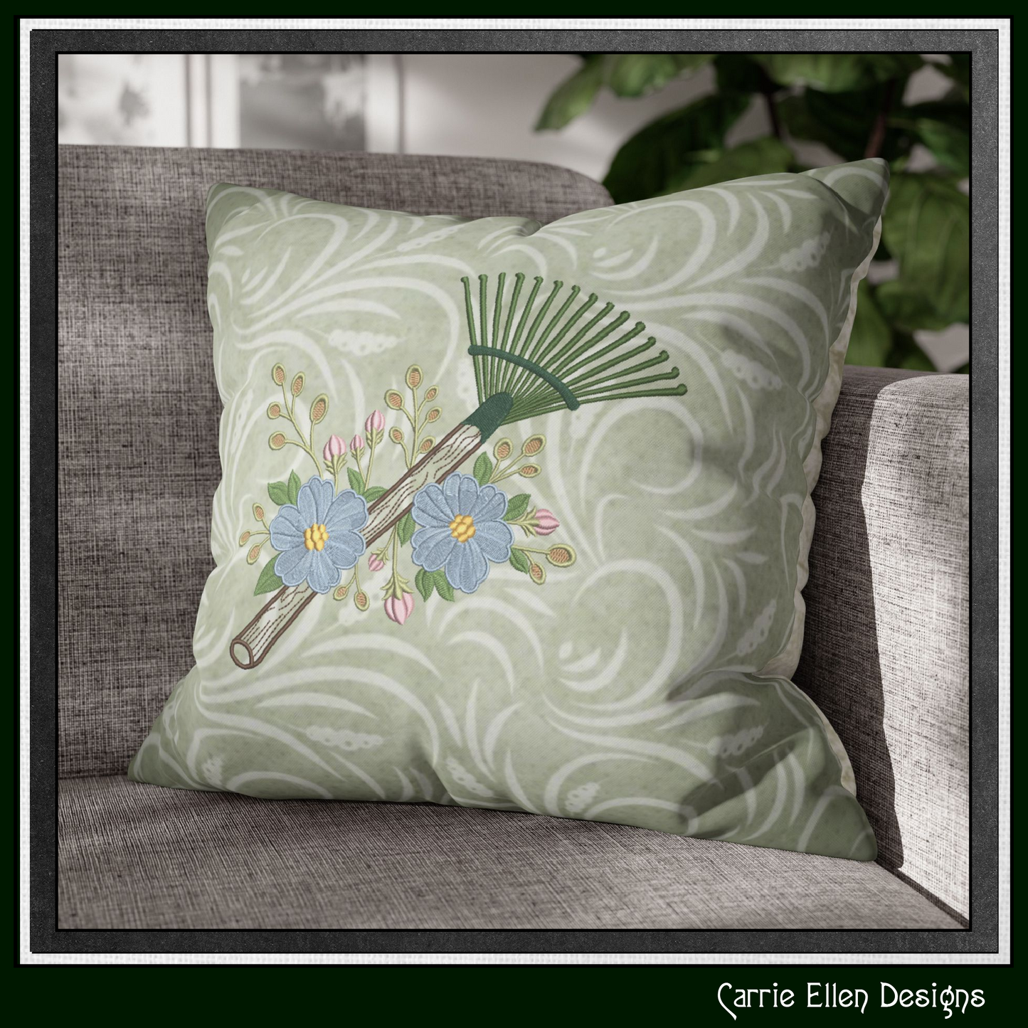 Floral Garden Rake Machine Embroidery Design | Botanical Leaf Rake Stitch File, 6 Sizes, (4185)