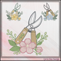 Floral Garden Clippers Machine Embroidery Design | Botanical Pruning Shears, 6 Sizes, (4186)