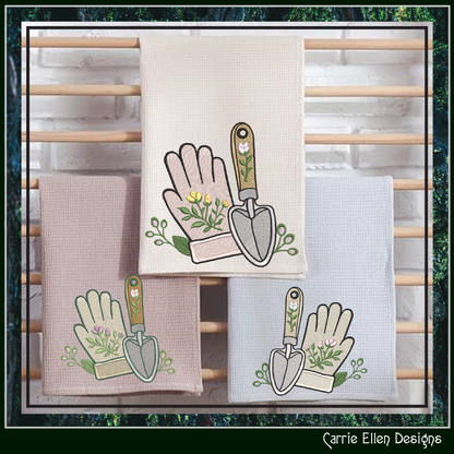 Floral Gardening Glove & Trowel Machine Embroidery Design | Botanical Gardening Embroidery, 6 Sizes, (4187)