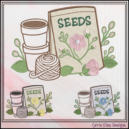 Floral Seed Packet Machine Embroidery Design | Garden Seeds Botanical Gardening Embroidery, 6 Sizes, (4188)