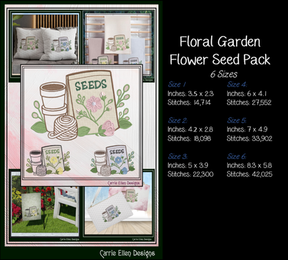 Floral Garden Tools Bundle Machine Embroidery Designs | Garden Lover Stitch Files | Gardening Collection, 8 Designs, 6 Sizes, (4193)