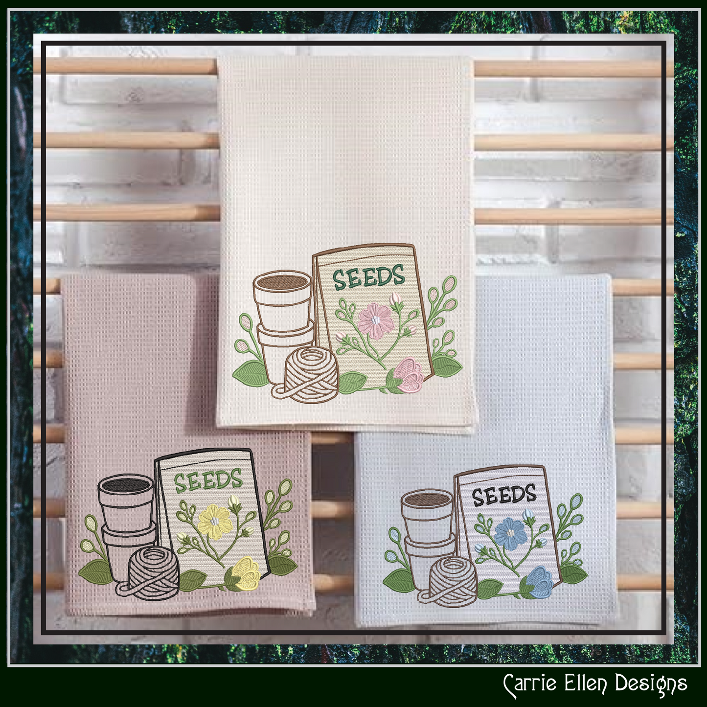 Floral Seed Packet Machine Embroidery Design | Garden Seeds Botanical Gardening Embroidery, 6 Sizes, (4188)
