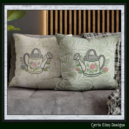 Floral Watering Can Machine Embroidery Design | Botanical Gardening Embroidery, 6 Sizes, (4189)