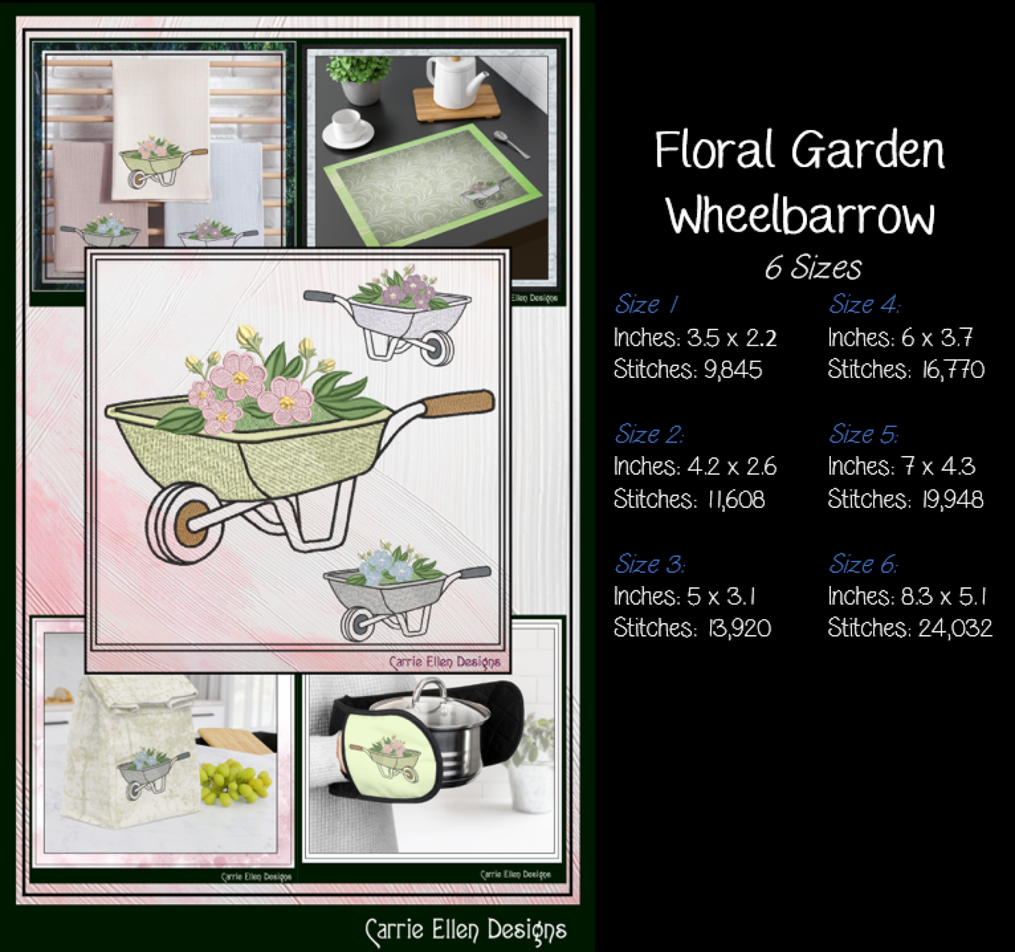 Floral Garden Tools Bundle Machine Embroidery Designs | Garden Lover Stitch Files | Gardening Collection, 8 Designs, 6 Sizes, (4193)