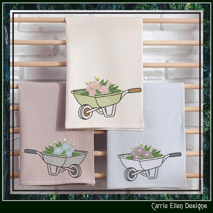 Floral Wheelbarrow Machine Embroidery Design | Wheelbarrow with Flowers Gardening Embroidery, 6 Sizes, (4190)