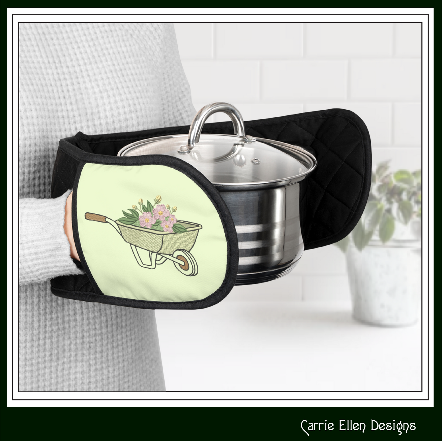 Floral Wheelbarrow Machine Embroidery Design | Wheelbarrow with Flowers Gardening Embroidery, 6 Sizes, (4190)