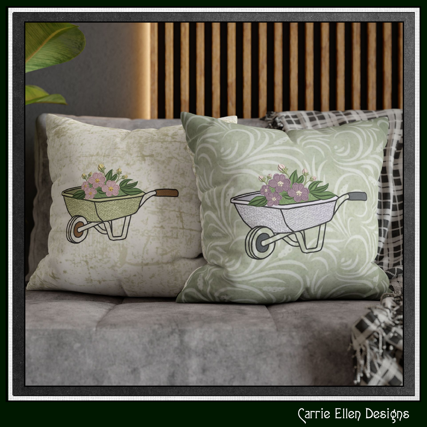 Floral Wheelbarrow Machine Embroidery Design | Wheelbarrow with Flowers Gardening Embroidery, 6 Sizes, (4190)