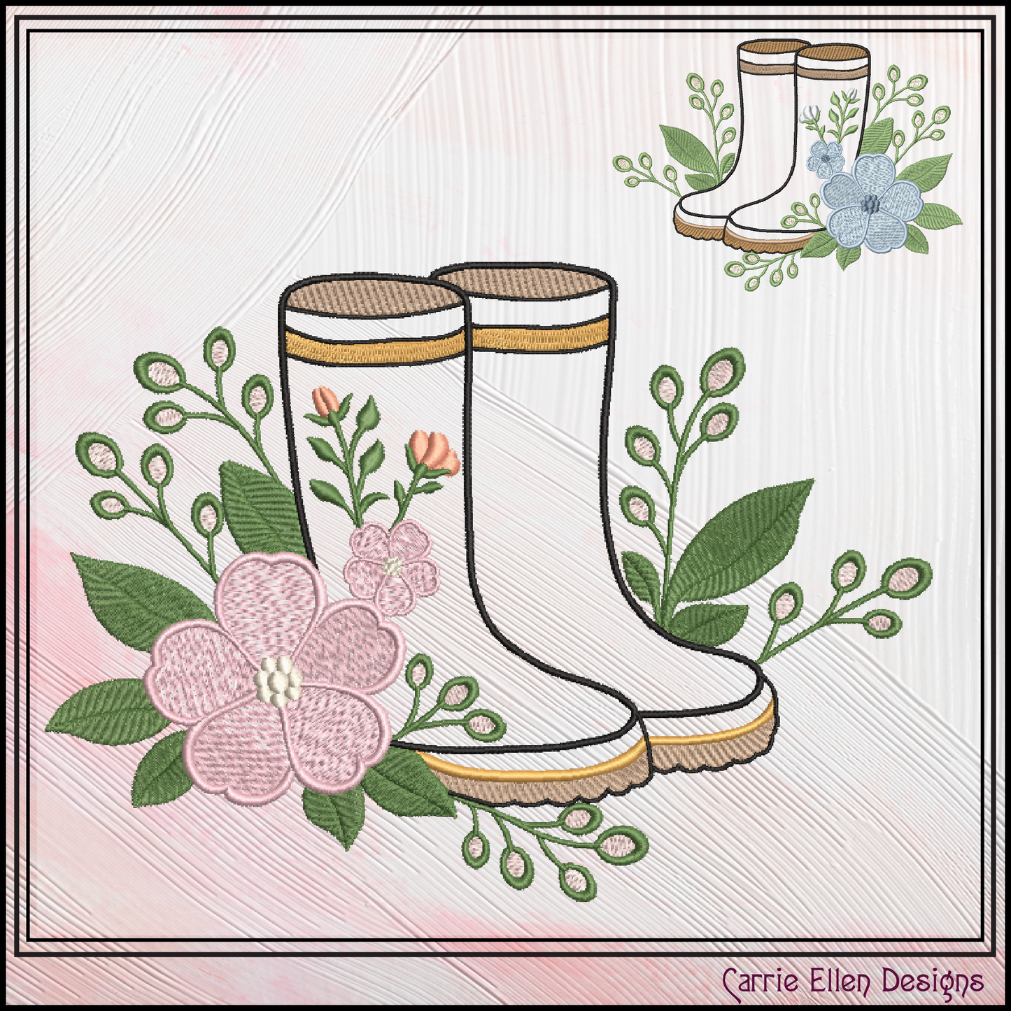 Floral Garden Boots Machine Embroidery Design | Rain Boots with Flowers Gardening Embroidery, 6 Sizes, (4191)
