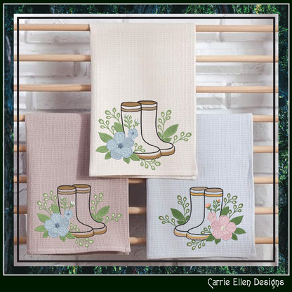 Floral Garden Boots Machine Embroidery Design | Rain Boots with Flowers Gardening Embroidery, 6 Sizes, (4191)