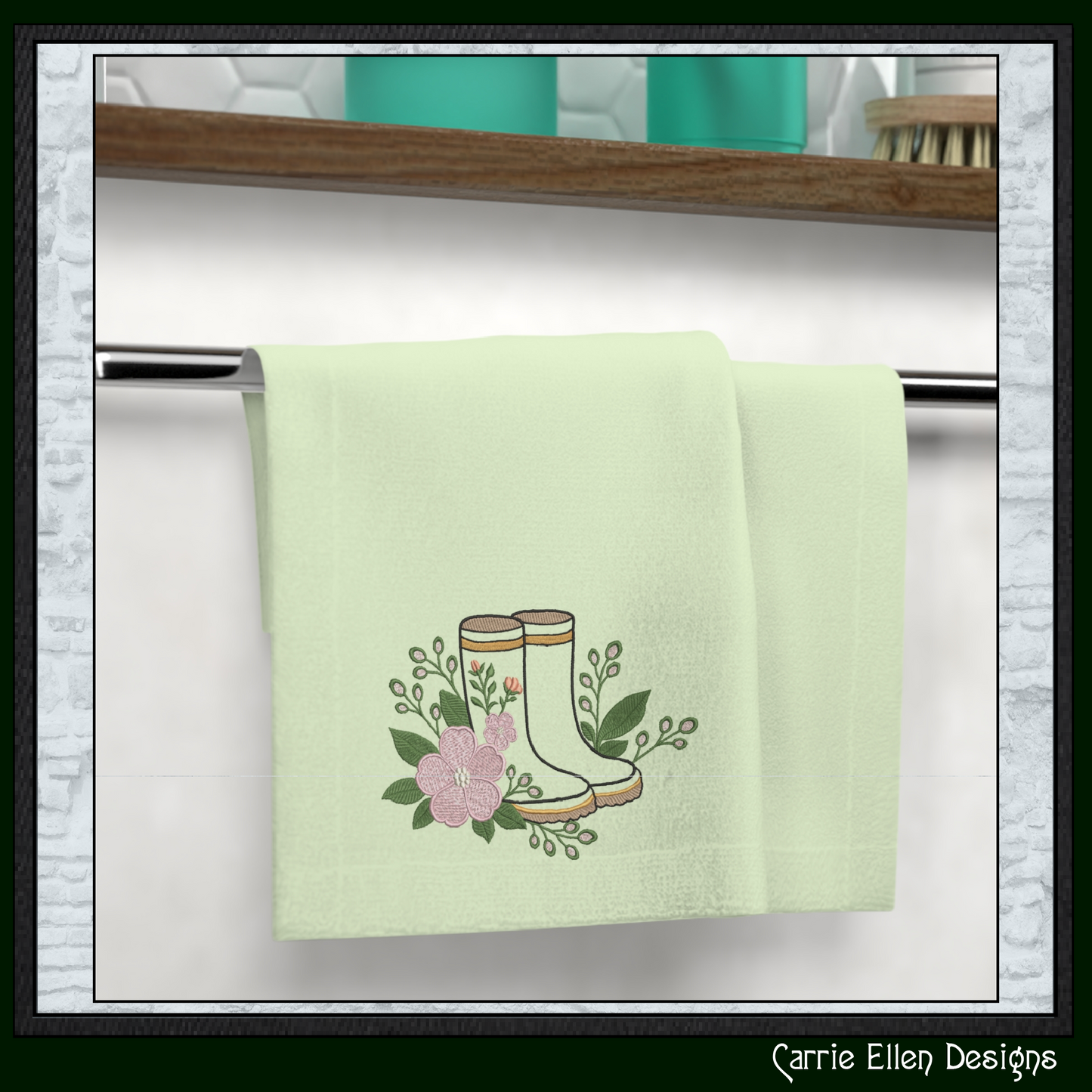 Floral Garden Boots Machine Embroidery Design | Rain Boots with Flowers Gardening Embroidery, 6 Sizes, (4191)
