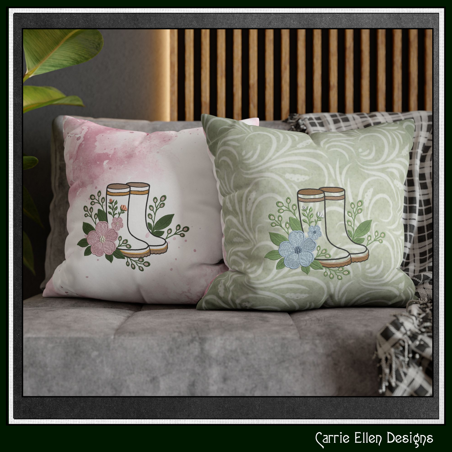 Floral Garden Boots Machine Embroidery Design | Rain Boots with Flowers Gardening Embroidery, 6 Sizes, (4191)