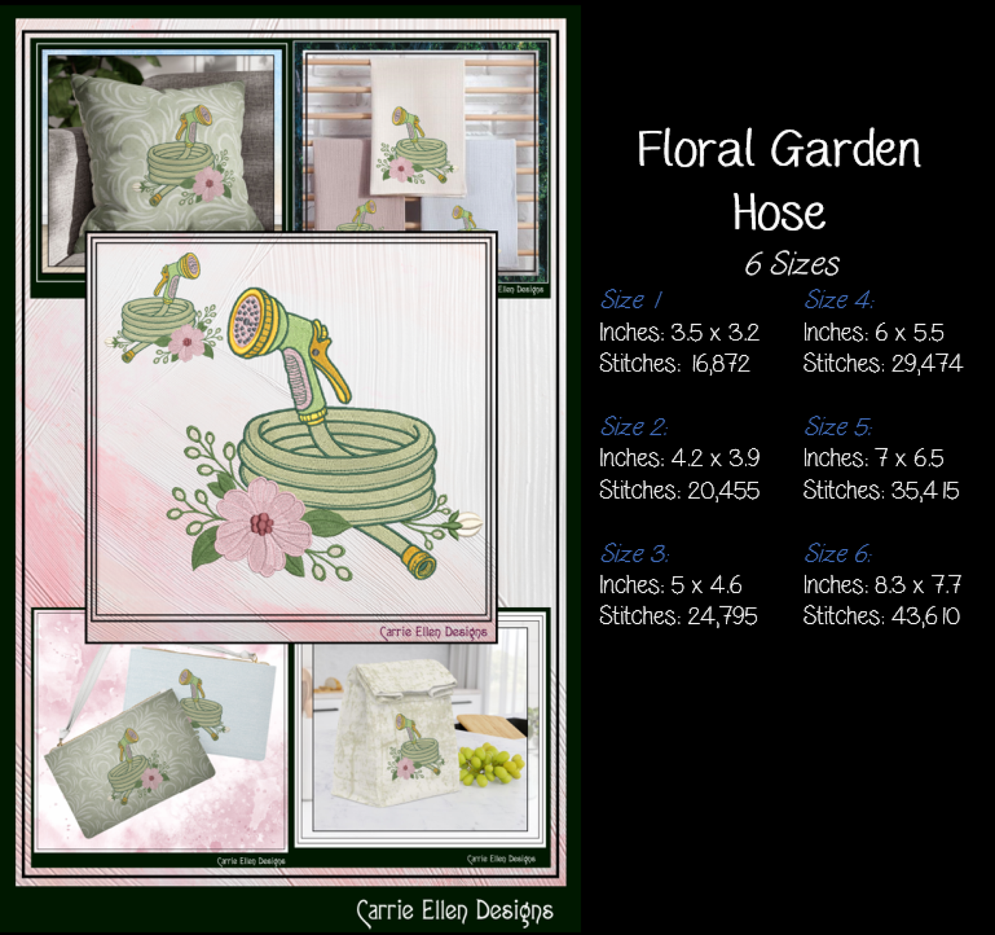 Floral Garden Tools Bundle Machine Embroidery Designs | Garden Lover Stitch Files | Gardening Collection, 8 Designs, 6 Sizes, (4193)