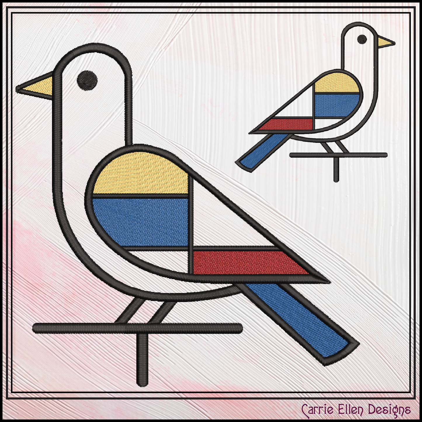 Geometric Dove Machine Embroidery Design | Mondrian Inspired Bird Stitch File | Modern Art Embroidery, 6 Sizes, (4194)