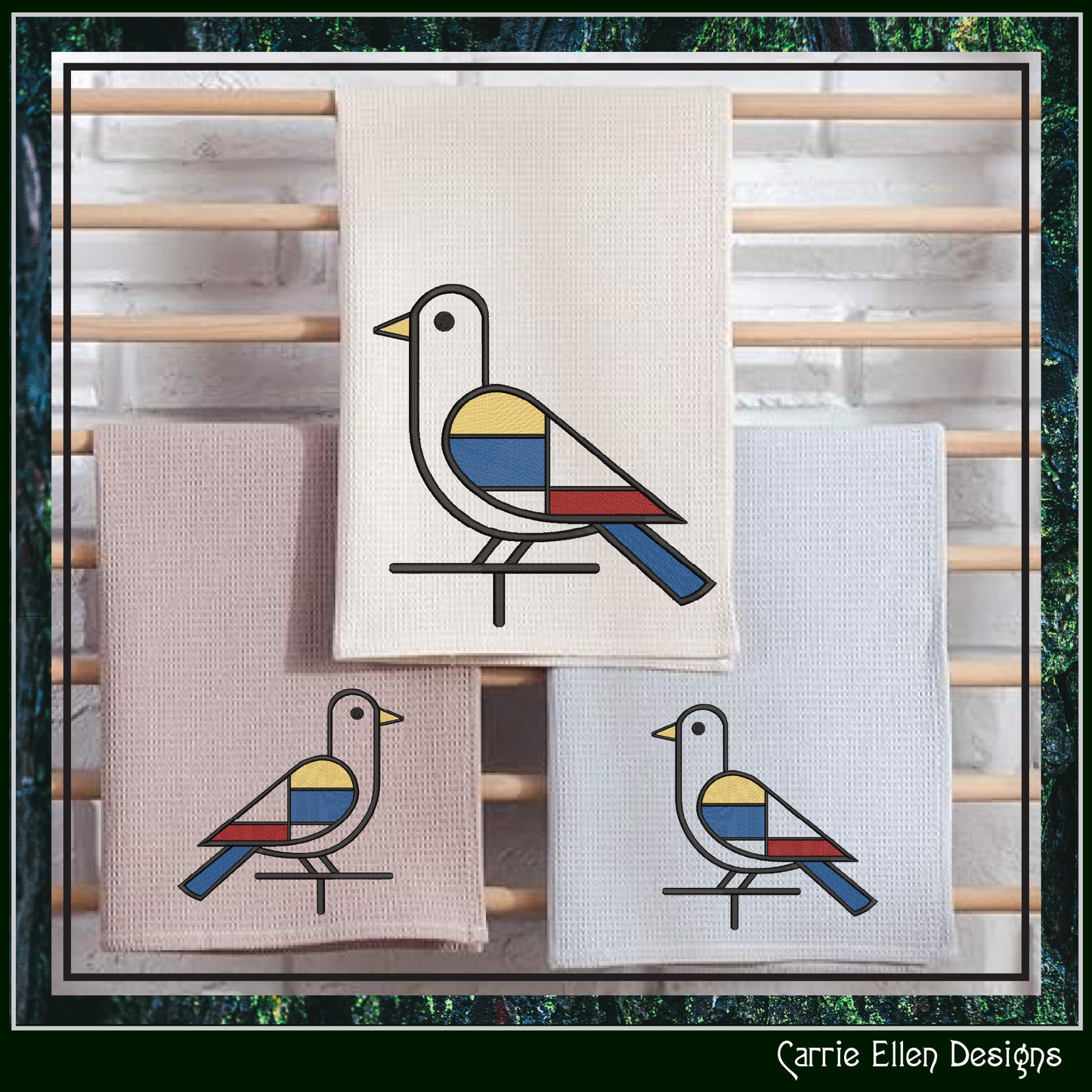 Geometric Dove Machine Embroidery Design | Mondrian Inspired Bird Stitch File | Modern Art Embroidery, 6 Sizes, (4194)