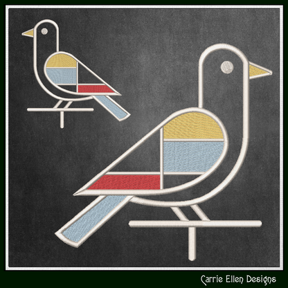 Geometric Dove Machine Embroidery Design | Mondrian Inspired Bird Stitch File | Modern Art Embroidery, 6 Sizes, (4194)