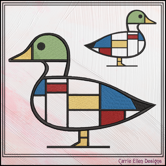 Geometric Duck Machine Embroidery Design | Mondrian Inspired Bird Stitch File | Modern Art Embroidery, 6 Sizes, (4195)