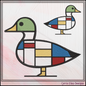 Geometric Duck Machine Embroidery Design | Mondrian Inspired Bird Stitch File | Modern Art Embroidery, 6 Sizes, (4195)
