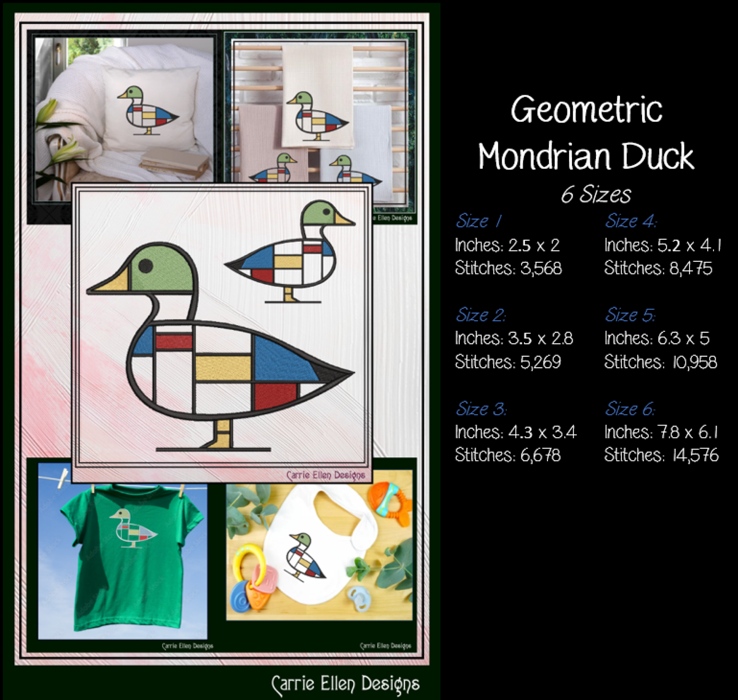 Geometric Bird Bundle Machine Embroidery Designs | Mondrian Inspired Bird Collection | Modern Line Art Stitch Files, 10 Designs, 6 Sizes, (4206)