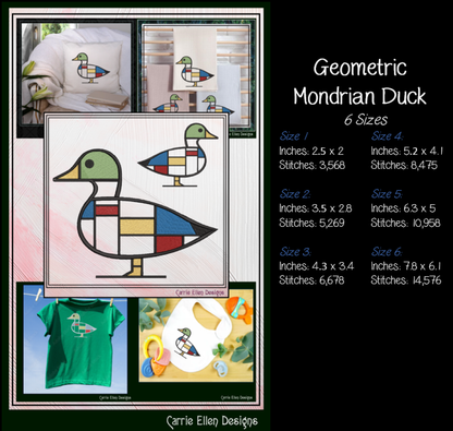 Geometric Bird Bundle Machine Embroidery Designs | Mondrian Inspired Bird Collection | Modern Line Art Stitch Files, 10 Designs, 6 Sizes, (4206)
