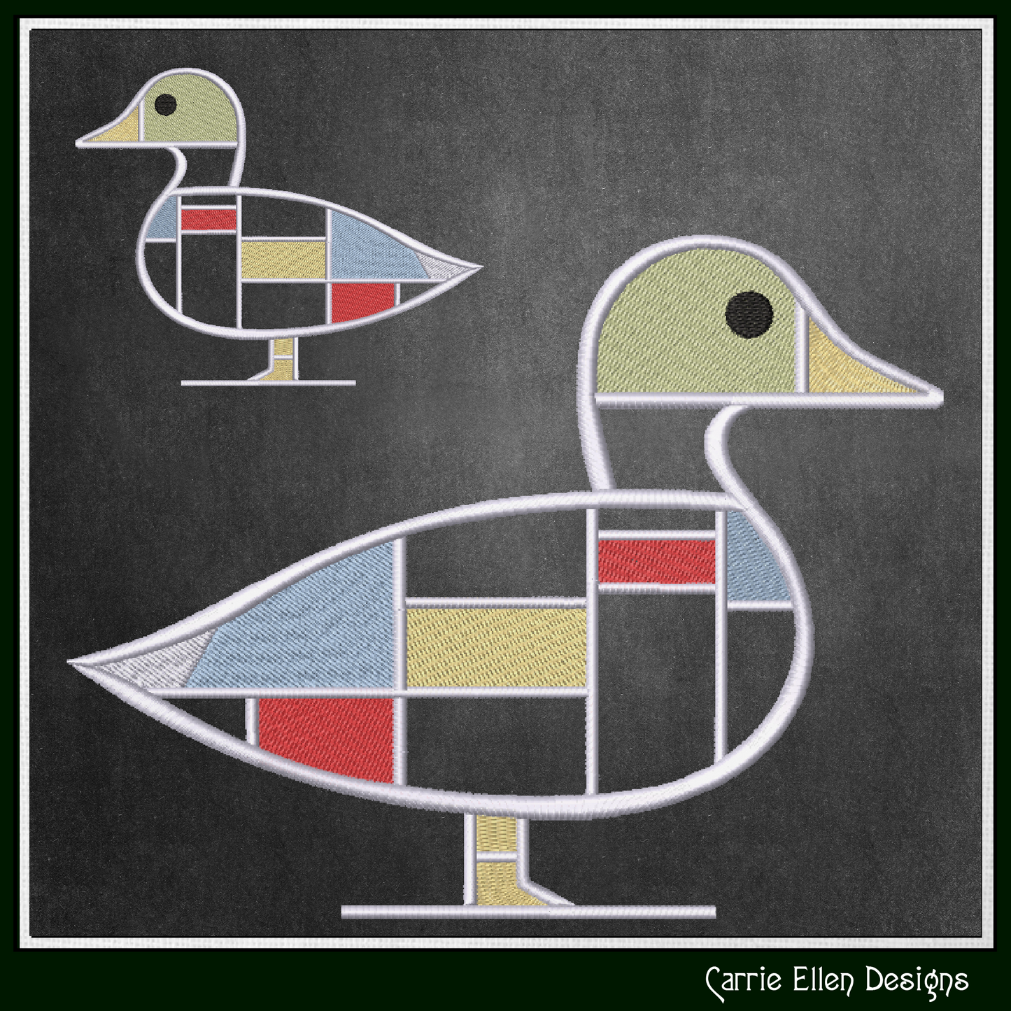 Geometric Duck Machine Embroidery Design | Mondrian Inspired Bird Stitch File | Modern Art Embroidery, 6 Sizes, (4195)