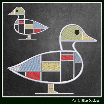 Geometric Duck Machine Embroidery Design | Mondrian Inspired Bird Stitch File | Modern Art Embroidery, 6 Sizes, (4195)