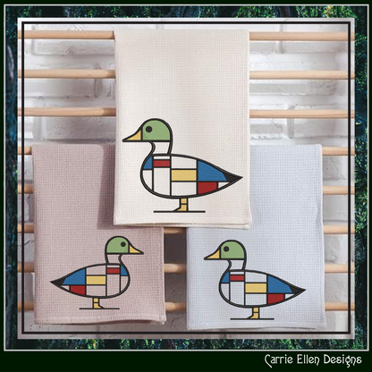 Geometric Duck Machine Embroidery Design | Mondrian Inspired Bird Stitch File | Modern Art Embroidery, 6 Sizes, (4195)