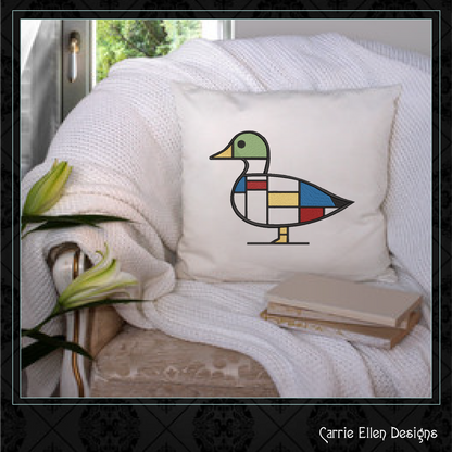 Geometric Duck Machine Embroidery Design | Mondrian Inspired Bird Stitch File | Modern Art Embroidery, 6 Sizes, (4195)