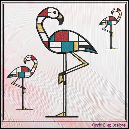 Geometric Flamingo Machine Embroidery Design | Mondrian Inspired Bird Stitch File | Modern Art Embroidery, 6 Sizes, (4197)