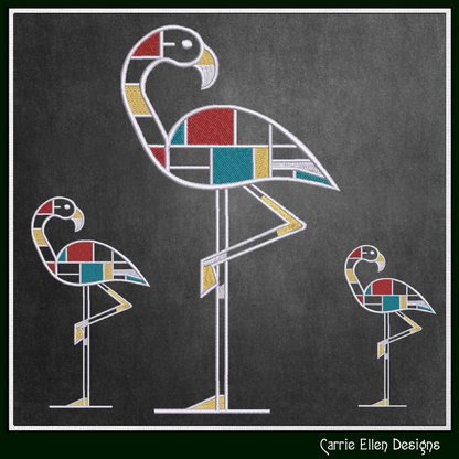 Geometric Flamingo Machine Embroidery Design | Mondrian Inspired Bird Stitch File | Modern Art Embroidery, 6 Sizes, (4197)