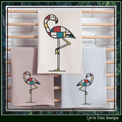 Geometric Flamingo Machine Embroidery Design | Mondrian Inspired Bird Stitch File | Modern Art Embroidery, 6 Sizes, (4197)