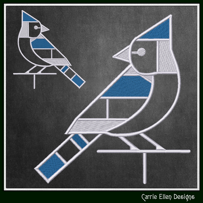 Geometric Blue Jay Machine Embroidery Design | Mondrian Inspired Bird Stitch File | Modern Art Embroidery, 6 Sizes, (4198)