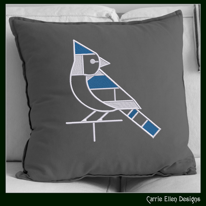 Geometric Blue Jay Machine Embroidery Design | Mondrian Inspired Bird Stitch File | Modern Art Embroidery, 6 Sizes, (4198)