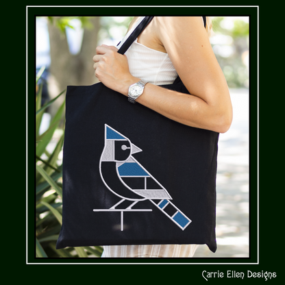 Geometric Blue Jay Machine Embroidery Design | Mondrian Inspired Bird Stitch File | Modern Art Embroidery, 6 Sizes, (4198)