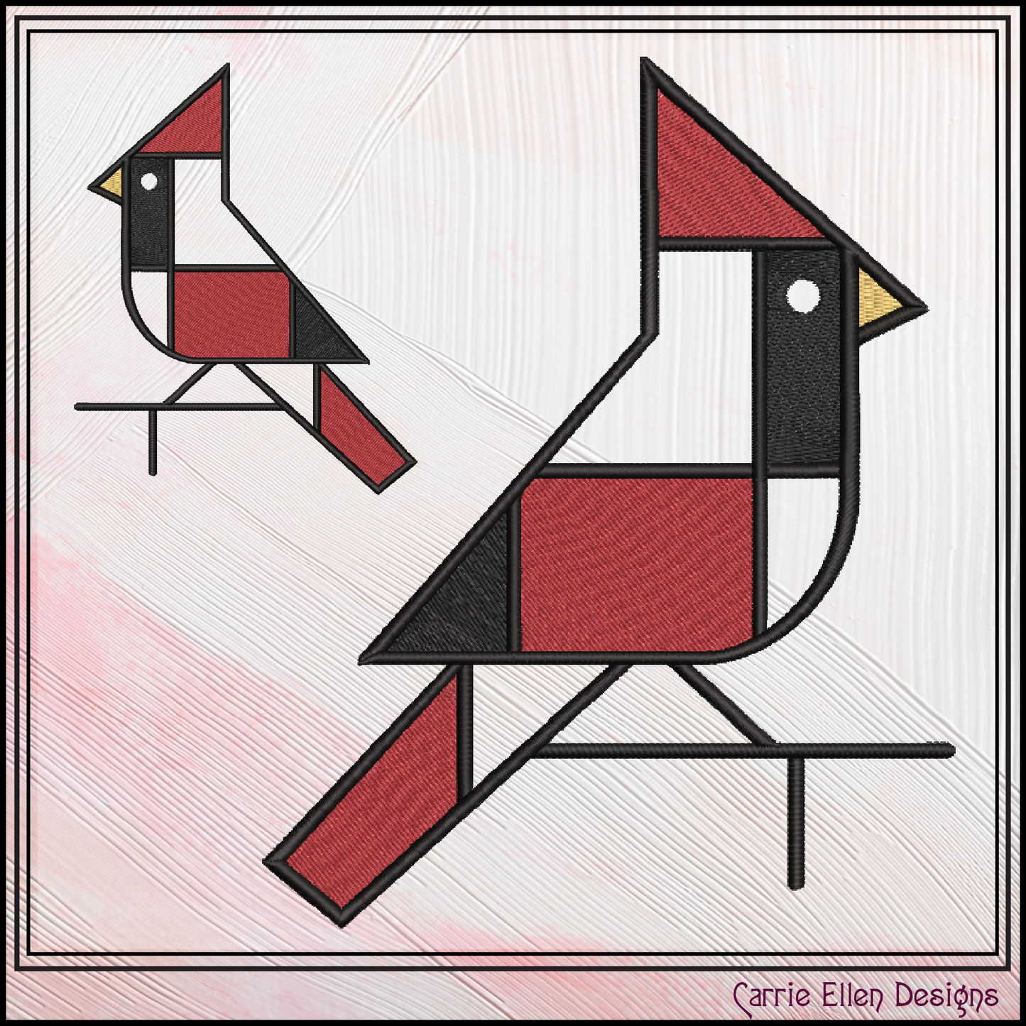 Geometric Cardinal Machine Embroidery Design | Mondrian Inspired Bird Stitch File | Modern Art Embroidery, 6 Sizes, (4199)