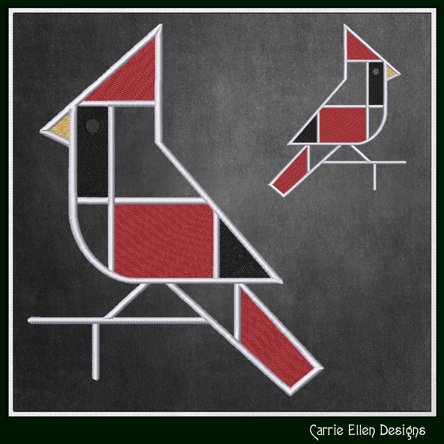 Geometric Cardinal Machine Embroidery Design | Mondrian Inspired Bird Stitch File | Modern Art Embroidery, 6 Sizes, (4199)