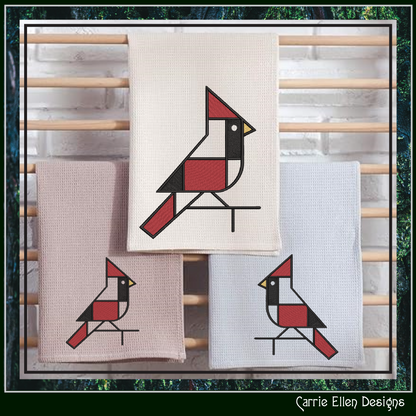 Geometric Cardinal Machine Embroidery Design | Mondrian Inspired Bird Stitch File | Modern Art Embroidery, 6 Sizes, (4199)